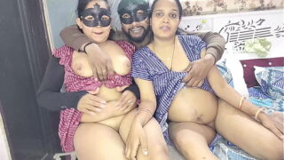 XXX threesome fucking of cheerful Devrani-Jethani after licking pussy